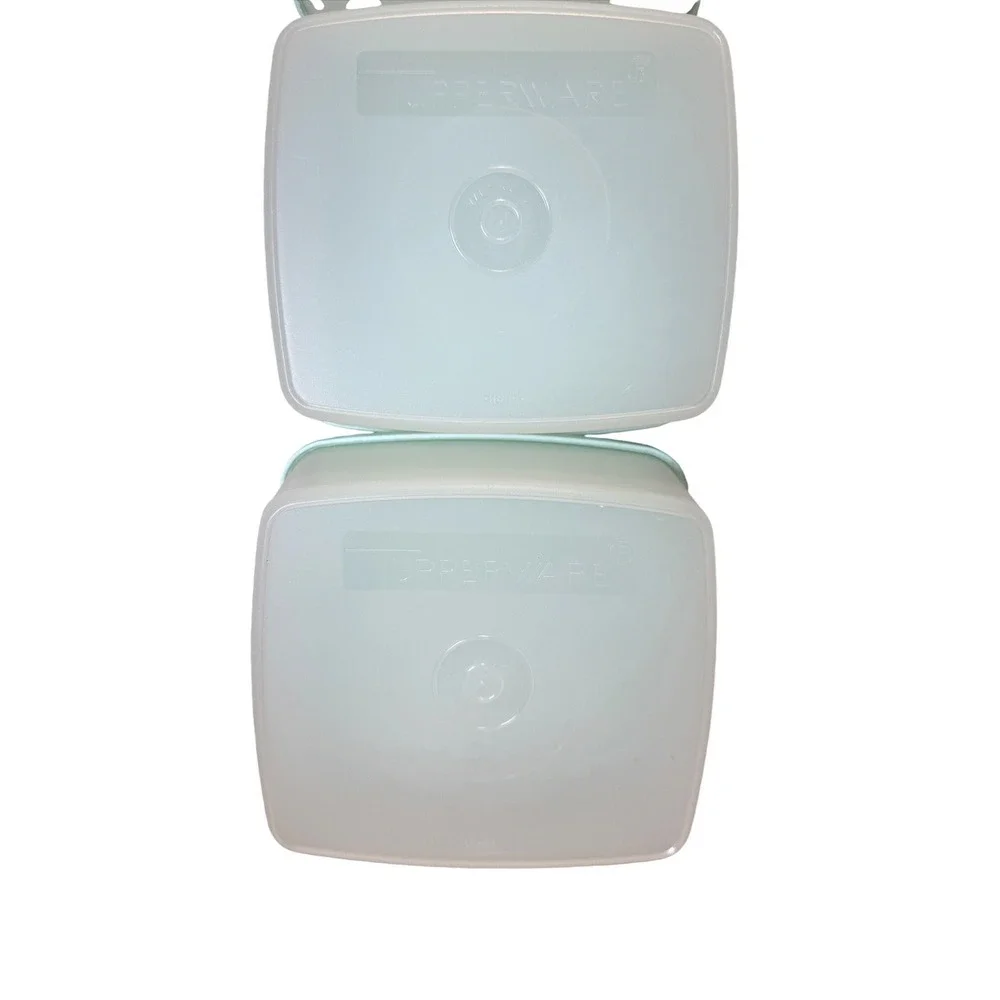 Vtg Tupperware Mint Aqua Blue‎ Seafoam Green Square Sandwich Keeper Set 311 310